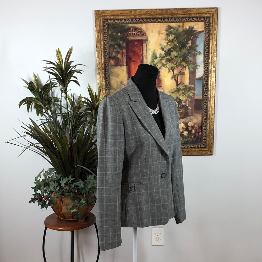 Tahari ASL Gray Plaid Women's Blazer Two Button Front Lapel Notch Collar Preppy - Picture 6 of 10